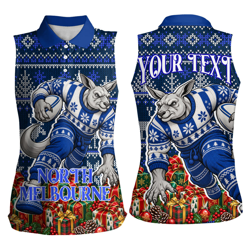 Personalized North Melbourne Football Christmas Women Sleeveless Polo Shirt Australian Football Mascot - Ugly Xmas Pattern Festive