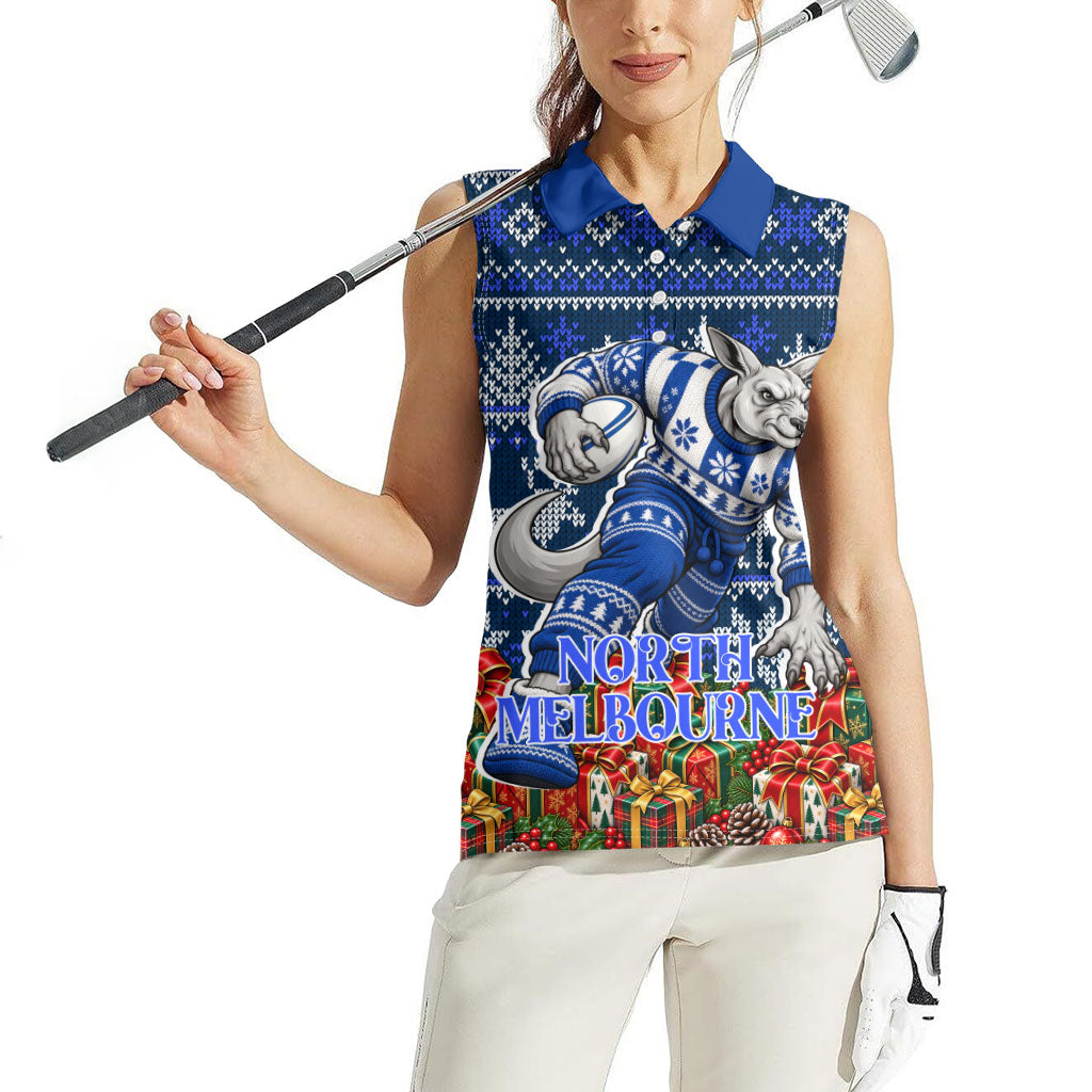Personalized North Melbourne Football Christmas Women Sleeveless Polo Shirt Australian Football Mascot - Ugly Xmas Pattern Festive