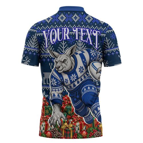 Personalized North Melbourne Football Christmas Zipper Polo Shirt Australian Football Mascot - Ugly Xmas Pattern Festive