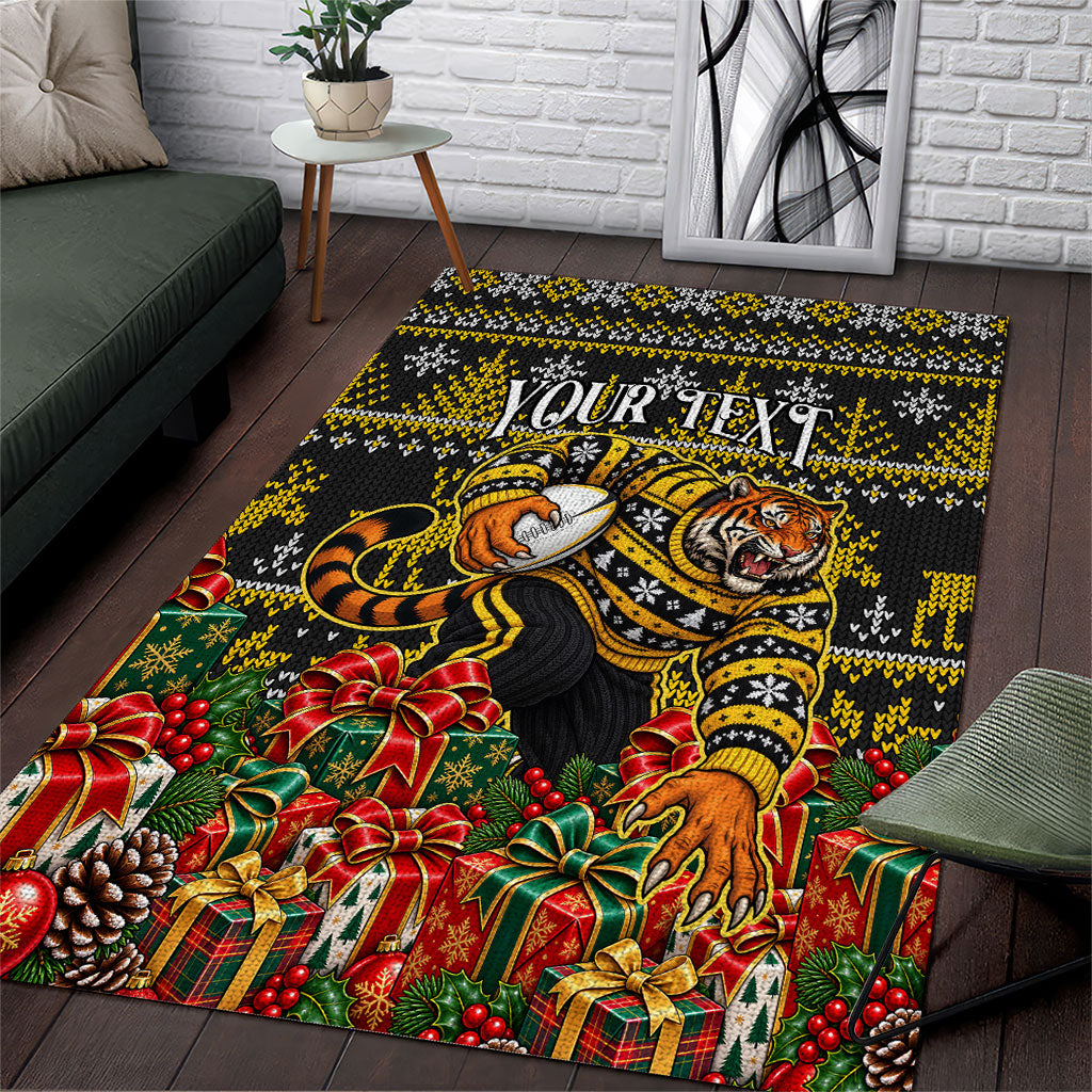 Personalized Richmond Tigers Football Christmas Area Rug Australian Football Mascot - Ugly Xmas Pattern Festive