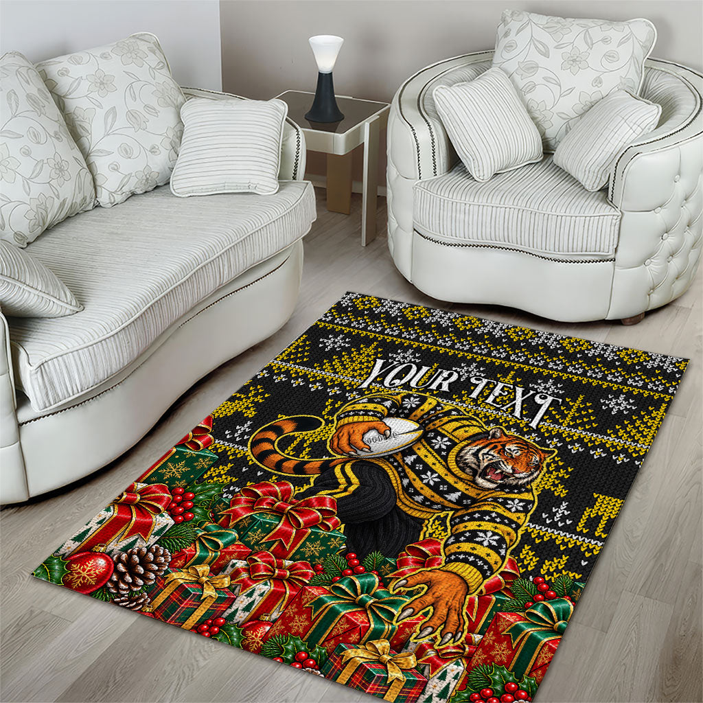 Personalized Richmond Tigers Football Christmas Area Rug Australian Football Mascot - Ugly Xmas Pattern Festive