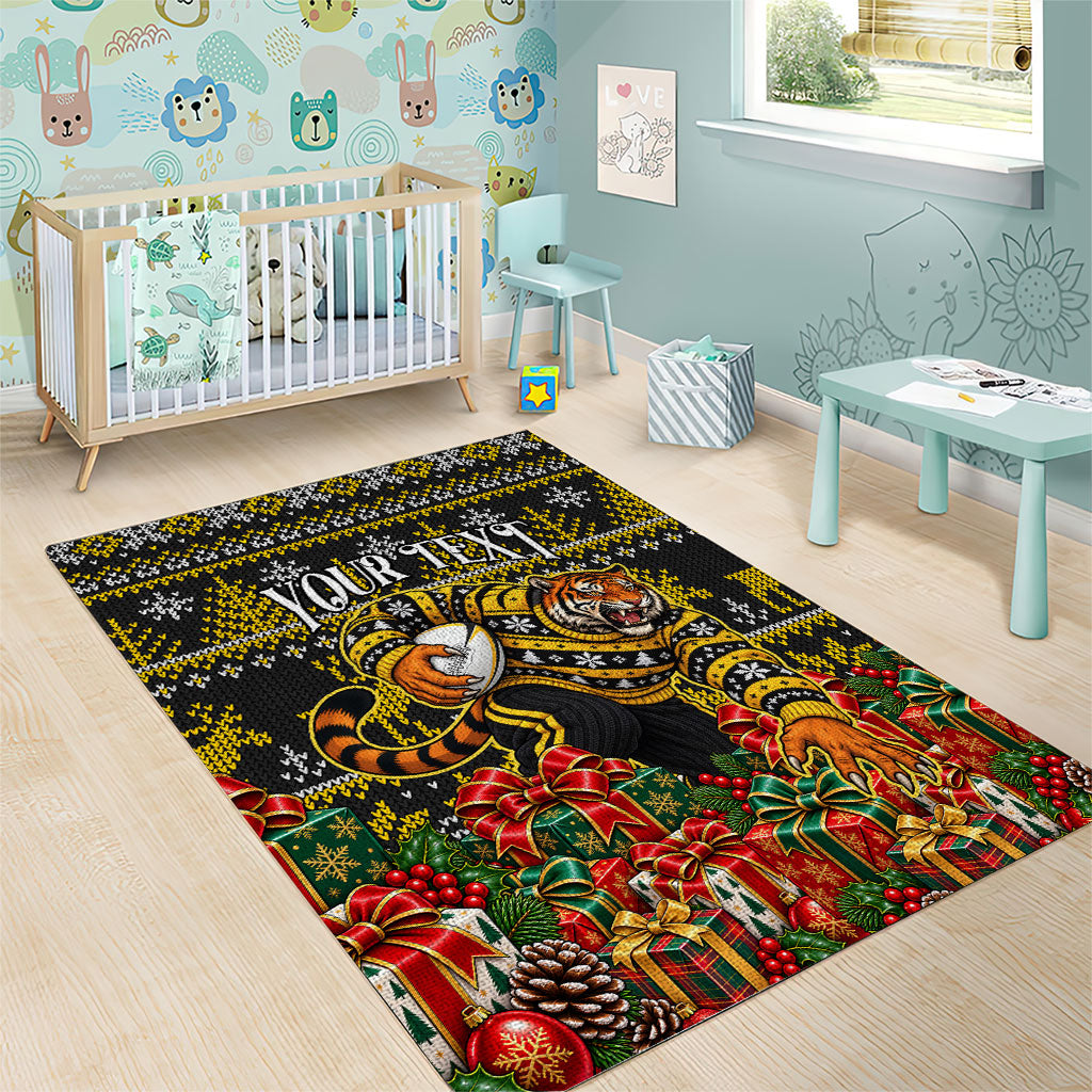 Personalized Richmond Tigers Football Christmas Area Rug Australian Football Mascot - Ugly Xmas Pattern Festive