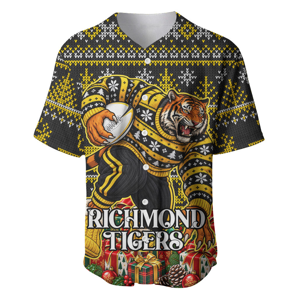 Personalized Richmond Tigers Football Christmas Baseball Jersey Australian Football Mascot - Ugly Xmas Pattern Festive
