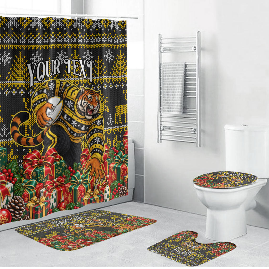 Personalized Richmond Tigers Football Christmas Bathroom Set Australian Football Mascot - Ugly Xmas Pattern Festive