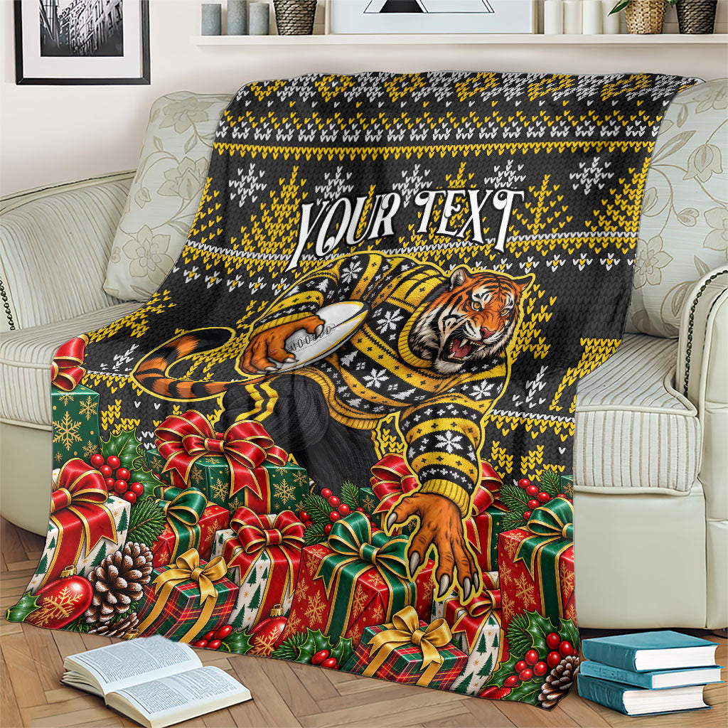 Personalized Richmond Tigers Football Christmas Blanket Australian Football Mascot - Ugly Xmas Pattern Festive