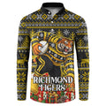 Personalized Richmond Tigers Football Christmas Button Sweatshirt Australian Football Mascot - Ugly Xmas Pattern Festive