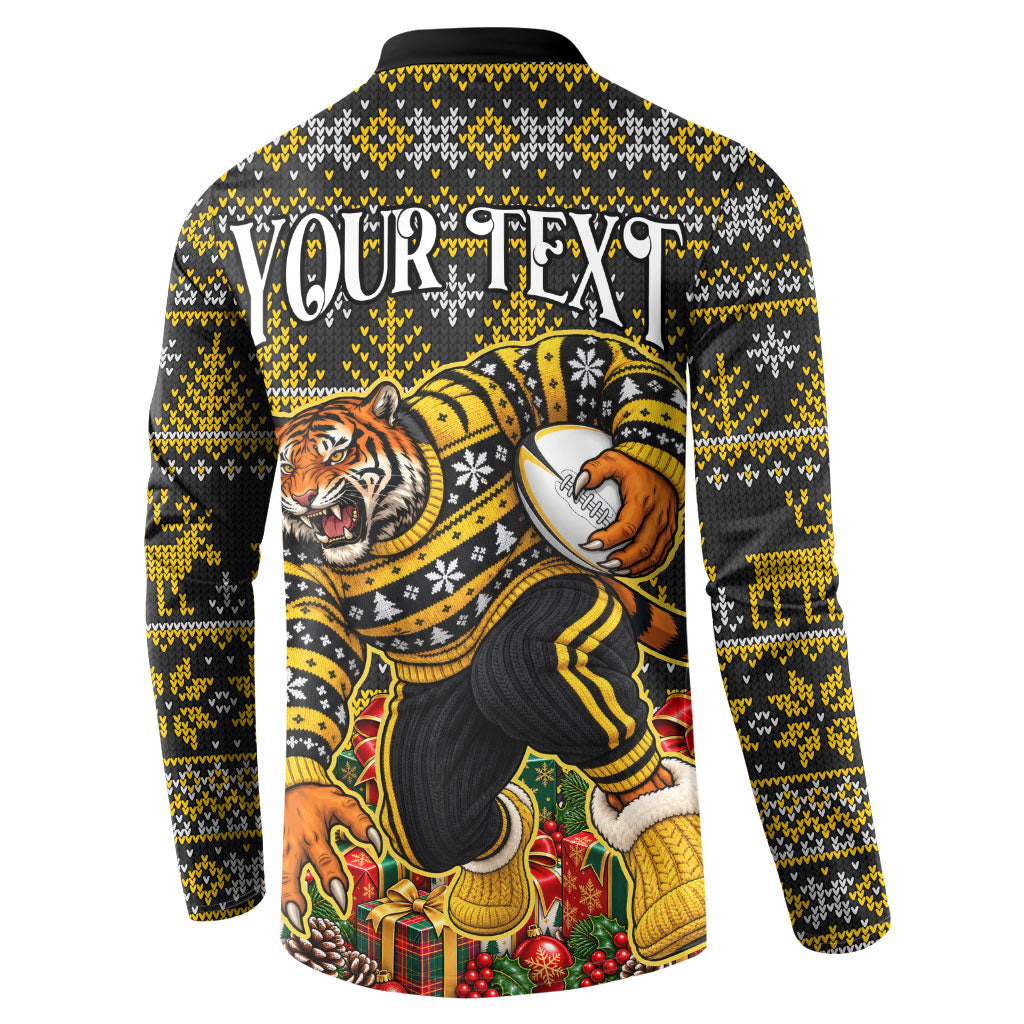 Personalized Richmond Tigers Football Christmas Button Sweatshirt Australian Football Mascot - Ugly Xmas Pattern Festive