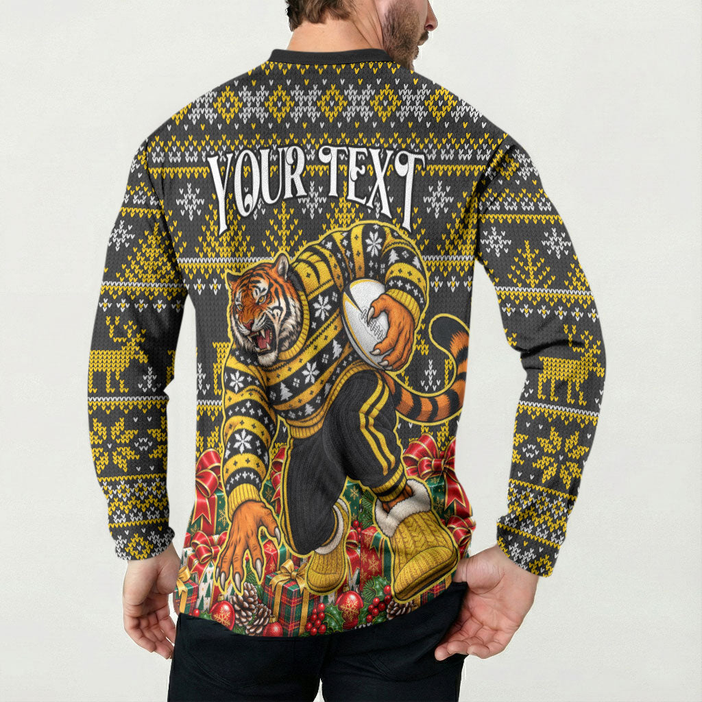 Personalized Richmond Tigers Football Christmas Button Sweatshirt Australian Football Mascot - Ugly Xmas Pattern Festive