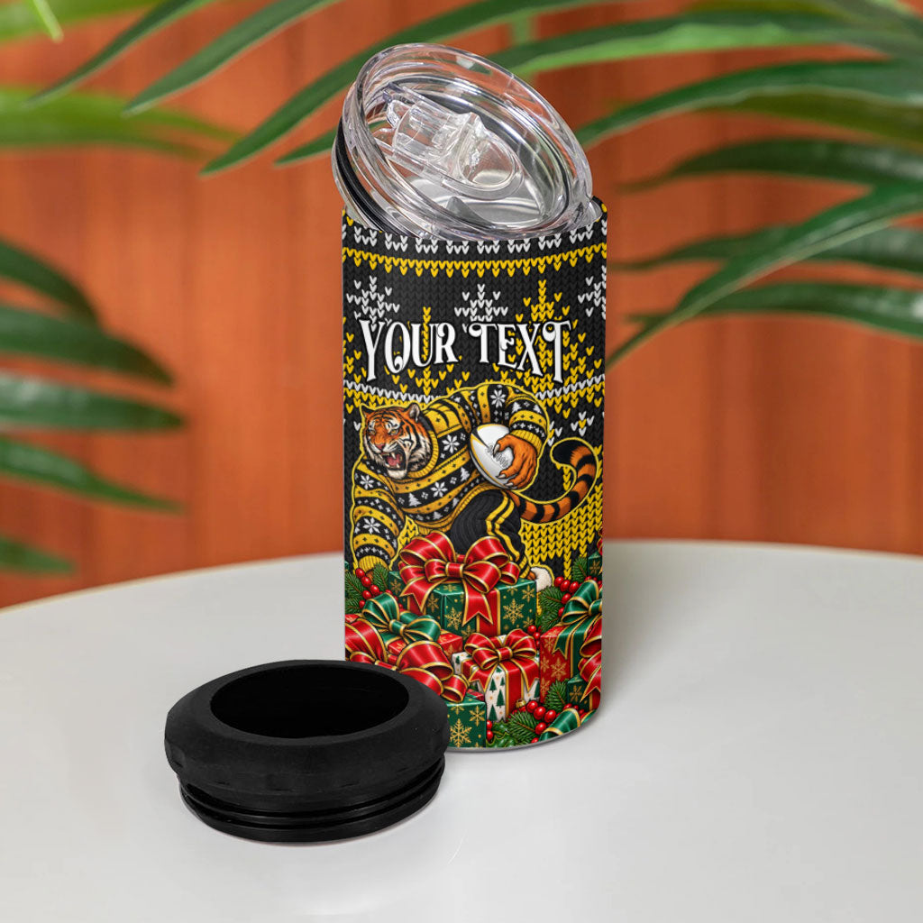 Personalized Richmond Tigers Football Christmas 4 in 1 Can Cooler Tumbler Australian Football Mascot - Ugly Xmas Pattern Festive