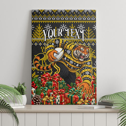 Personalized Richmond Tigers Football Christmas Canvas Wall Art Australian Football Mascot - Ugly Xmas Pattern Festive