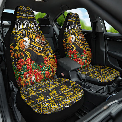 Personalized Richmond Tigers Football Christmas Car Seat Cover Australian Football Mascot - Ugly Xmas Pattern Festive
