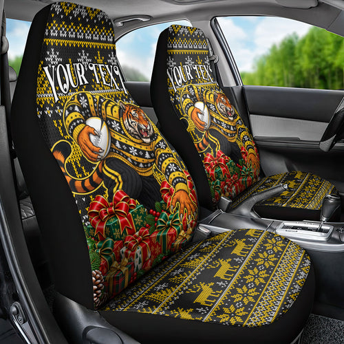 Personalized Richmond Tigers Football Christmas Car Seat Cover Australian Football Mascot - Ugly Xmas Pattern Festive
