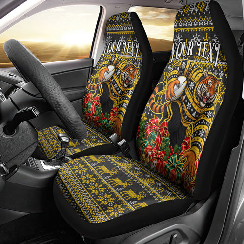 Personalized Richmond Tigers Football Christmas Car Seat Cover Australian Football Mascot - Ugly Xmas Pattern Festive