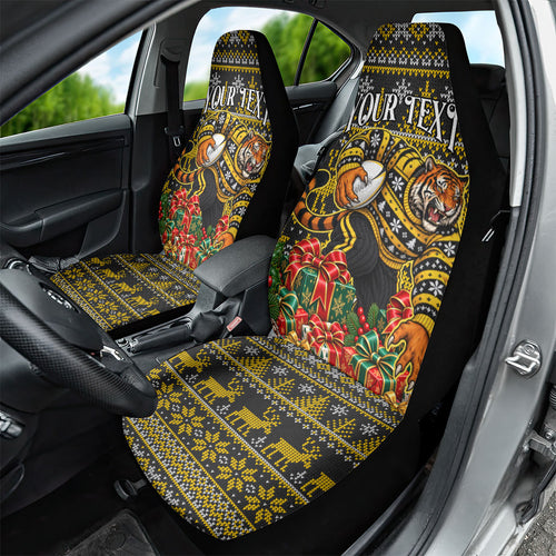 Personalized Richmond Tigers Football Christmas Car Seat Cover Australian Football Mascot - Ugly Xmas Pattern Festive