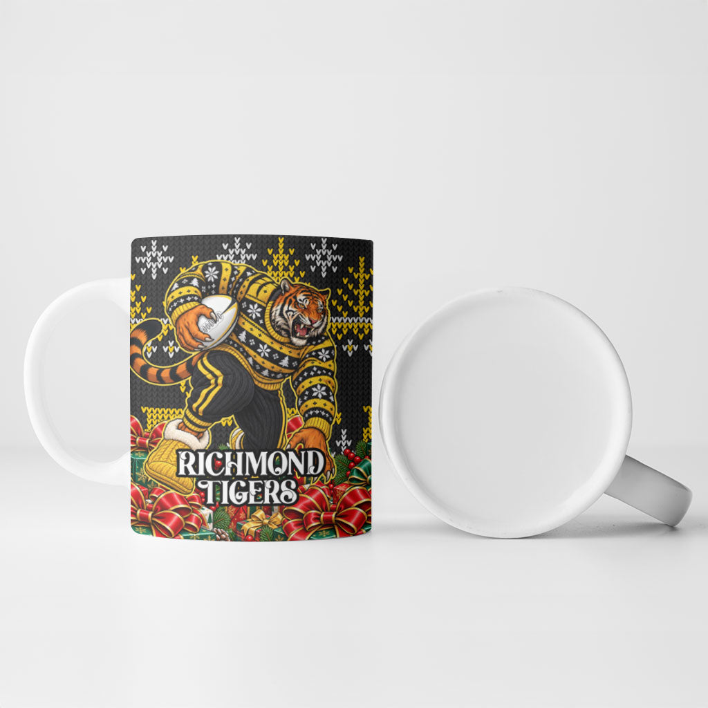 Personalized Richmond Tigers Football Christmas Ceramic Mug Australian Football Mascot - Ugly Xmas Pattern Festive