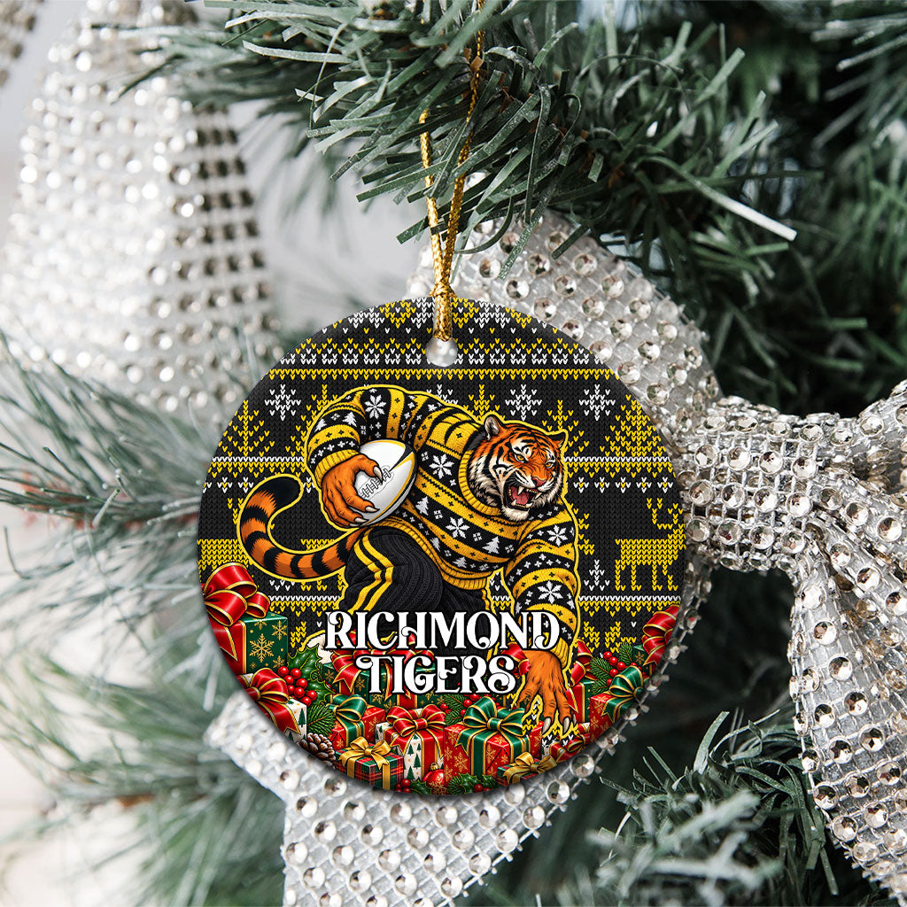 Richmond Tigers Football Christmas Ceramic Ornament Australian Football Mascot - Ugly Xmas Pattern Festive