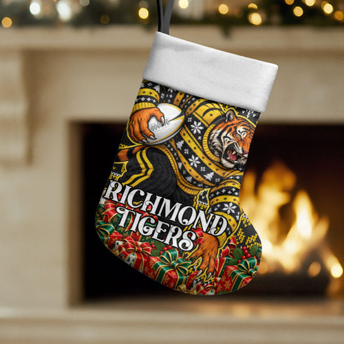 Richmond Tigers Football Christmas Stocking Australian Football Mascot - Ugly Xmas Pattern Festive