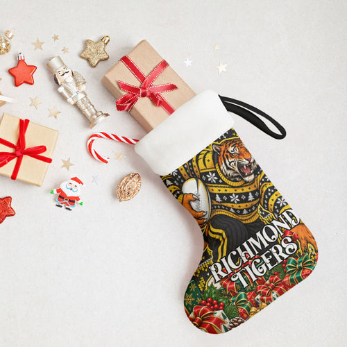 Richmond Tigers Football Christmas Stocking Australian Football Mascot - Ugly Xmas Pattern Festive