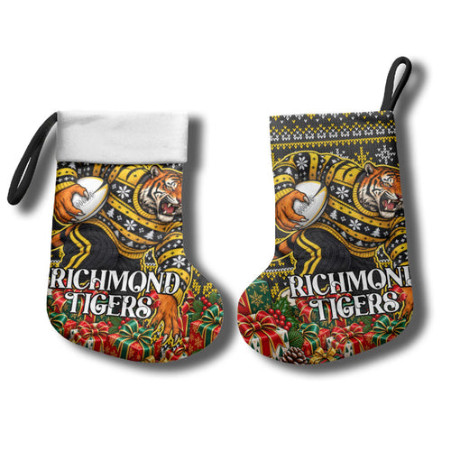 Richmond Tigers Football Christmas Stocking Australian Football Mascot - Ugly Xmas Pattern Festive