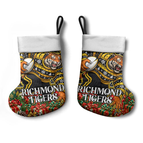 Richmond Tigers Football Christmas Stocking Australian Football Mascot - Ugly Xmas Pattern Festive