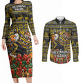 Personalized Richmond Tigers Football Christmas Couples Matching Long Sleeve Bodycon Dress and Long Sleeve Button Shirt Australian Football Mascot - Ugly Xmas Pattern Festive
