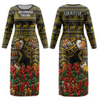 Personalized Richmond Tigers Football Christmas Couples Matching Long Sleeve Bodycon Dress and Long Sleeve Button Shirt Australian Football Mascot - Ugly Xmas Pattern Festive