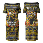 Personalized Richmond Tigers Football Christmas Couples Matching Puletasi and Hawaiian Shirt Australian Football Mascot - Ugly Xmas Pattern Festive