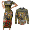 Personalized Richmond Tigers Football Christmas Couples Matching Short Sleeve Bodycon Dress and Long Sleeve Button Shirt Australian Football Mascot - Ugly Xmas Pattern Festive