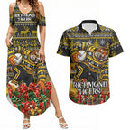 Personalized Richmond Tigers Football Christmas Couples Matching Summer Maxi Dress and Hawaiian Shirt Australian Football Mascot - Ugly Xmas Pattern Festive