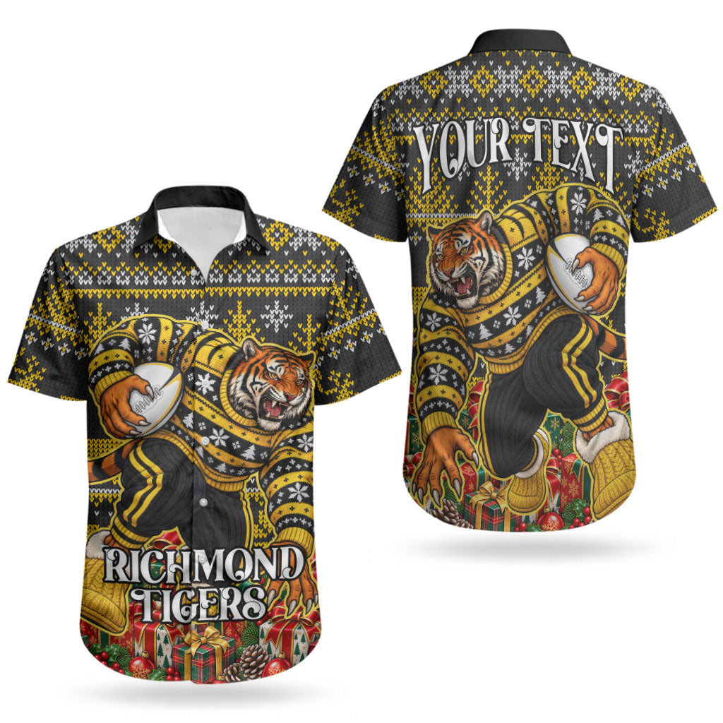 Personalized Richmond Tigers Football Christmas Couples Matching Summer Maxi Dress and Hawaiian Shirt Australian Football Mascot - Ugly Xmas Pattern Festive