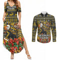 Personalized Richmond Tigers Football Christmas Couples Matching Summer Maxi Dress and Long Sleeve Button Shirt Australian Football Mascot - Ugly Xmas Pattern Festive