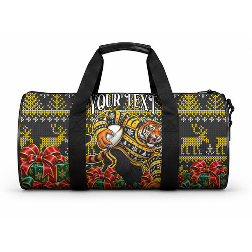 Personalized Richmond Tigers Football Christmas Duffle Bag Australian Football Mascot - Ugly Xmas Pattern Festive