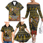 Personalized Richmond Tigers Football Christmas Family Matching Off The Shoulder Long Sleeve Dress and Hawaiian Shirt Australian Football Mascot - Ugly Xmas Pattern Festive