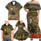 Personalized Richmond Tigers Football Christmas Family Matching Off Shoulder Maxi Dress and Hawaiian Shirt Australian Football Mascot - Ugly Xmas Pattern Festive