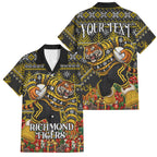 Personalized Richmond Tigers Football Christmas Family Matching Off Shoulder Maxi Dress and Hawaiian Shirt Australian Football Mascot - Ugly Xmas Pattern Festive