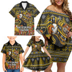 Personalized Richmond Tigers Football Christmas Family Matching Off Shoulder Short Dress and Hawaiian Shirt Australian Football Mascot - Ugly Xmas Pattern Festive