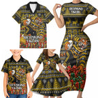 Personalized Richmond Tigers Football Christmas Family Matching Short Sleeve Bodycon Dress and Hawaiian Shirt Australian Football Mascot - Ugly Xmas Pattern Festive