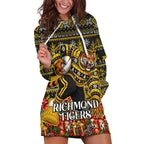 Personalized Richmond Tigers Football Christmas Hoodie Dress Australian Football Mascot - Ugly Xmas Pattern Festive