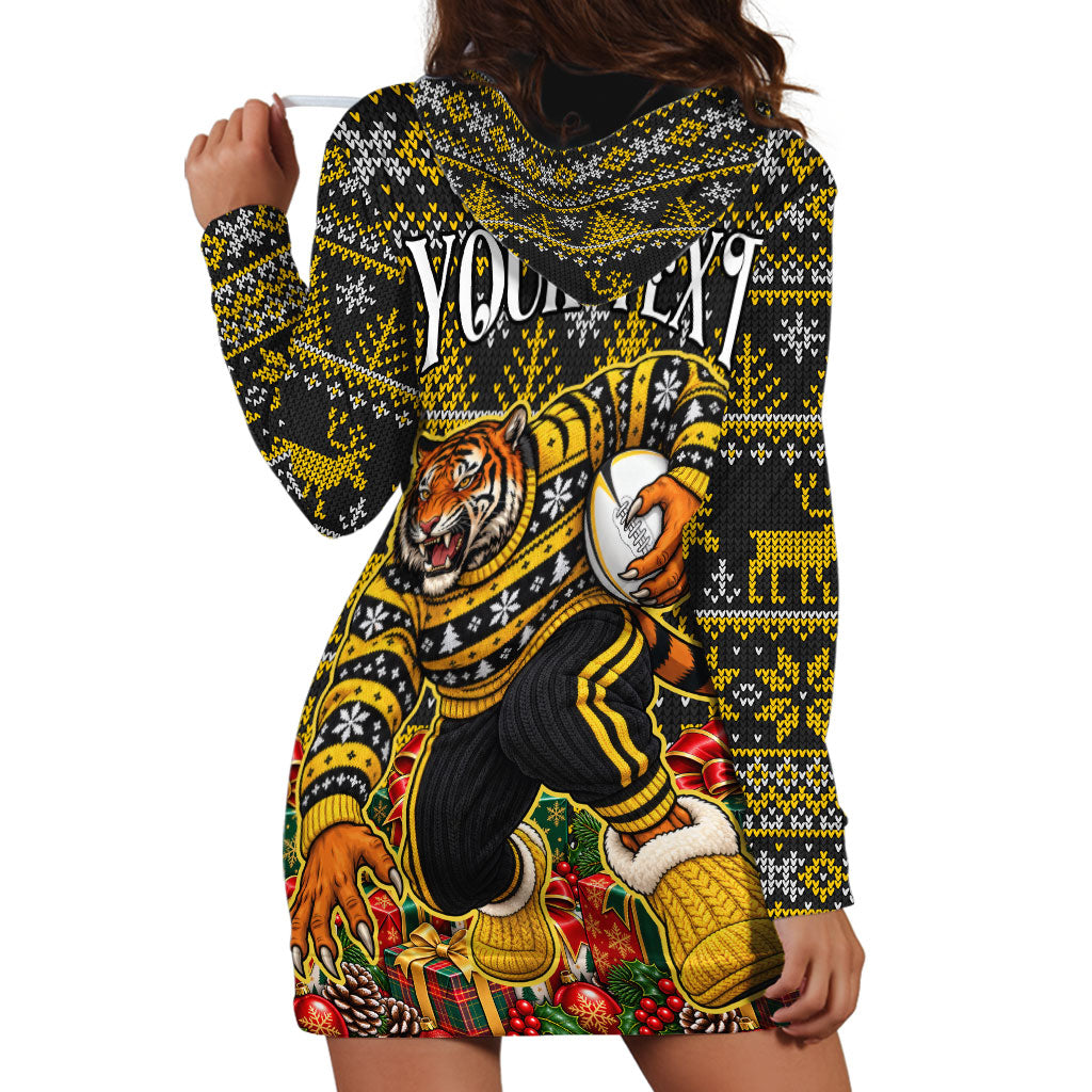 Personalized Richmond Tigers Football Christmas Hoodie Dress Australian Football Mascot - Ugly Xmas Pattern Festive