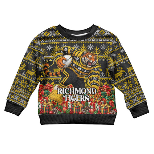 Personalized Richmond Tigers Football Christmas Kid Ugly Christmas Sweater Australian Football Mascot - Ugly Xmas Pattern Festive