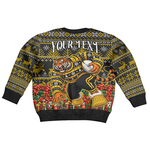 Personalized Richmond Tigers Football Christmas Kid Ugly Christmas Sweater Australian Football Mascot - Ugly Xmas Pattern Festive