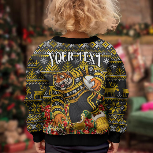 Personalized Richmond Tigers Football Christmas Kid Ugly Christmas Sweater Australian Football Mascot - Ugly Xmas Pattern Festive