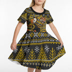 Personalized Richmond Tigers Football Christmas Kid Short Sleeve Dress Australian Football Mascot - Ugly Xmas Pattern Festive
