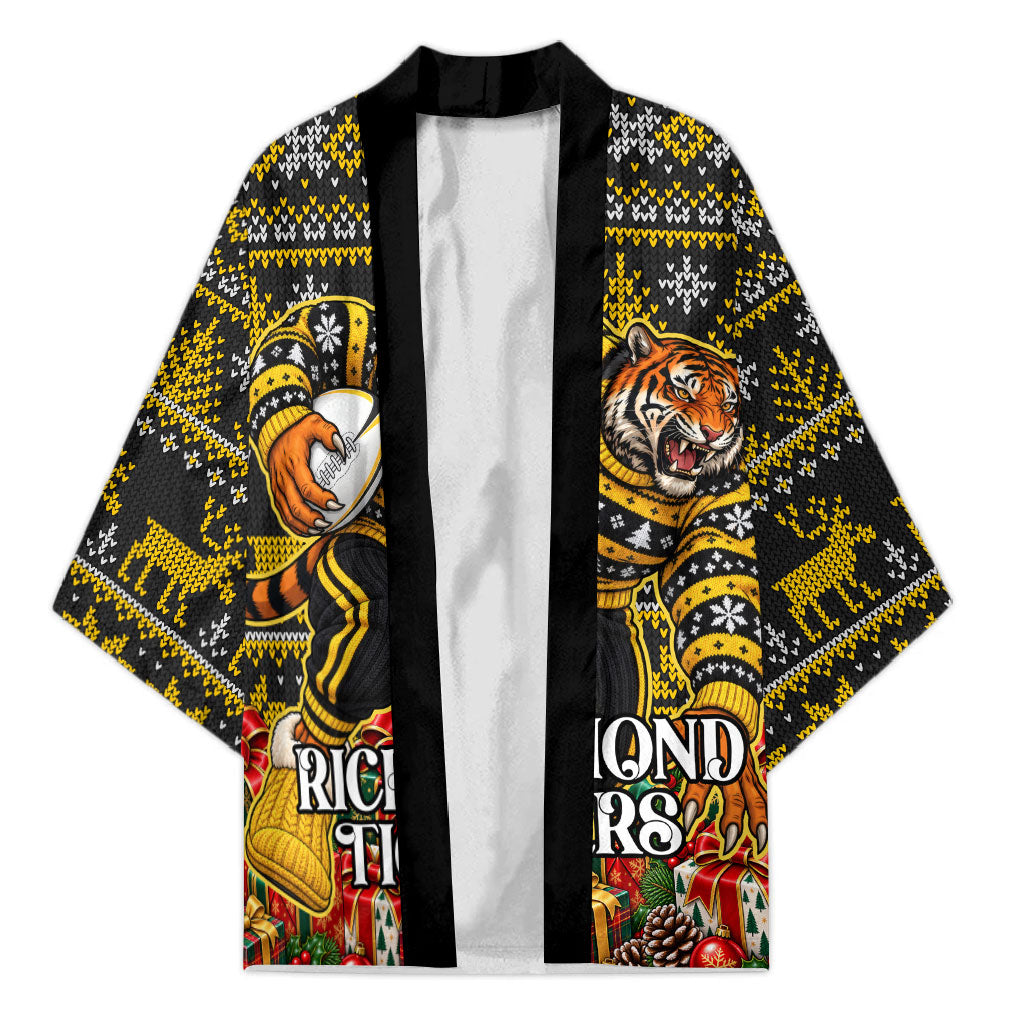 Personalized Richmond Tigers Football Christmas Kimono Australian Football Mascot - Ugly Xmas Pattern Festive