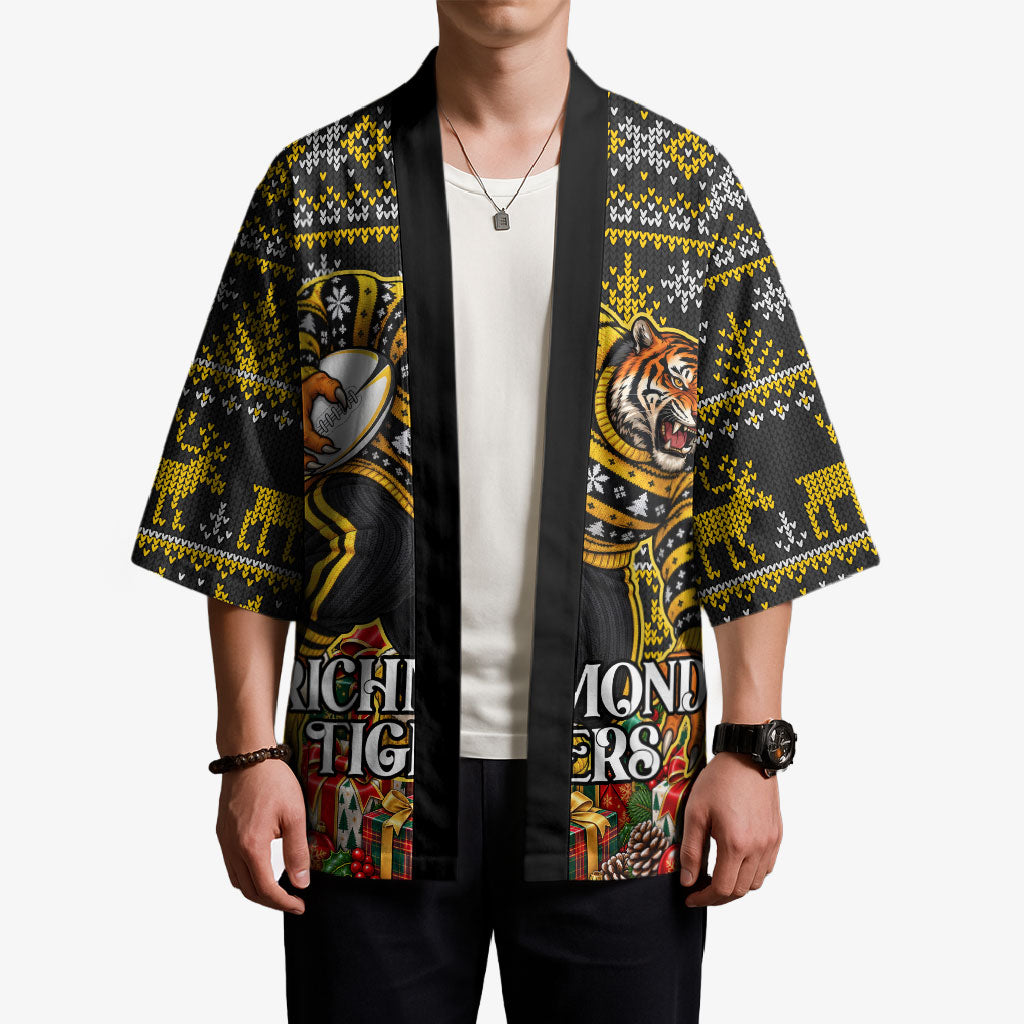 Personalized Richmond Tigers Football Christmas Kimono Australian Football Mascot - Ugly Xmas Pattern Festive