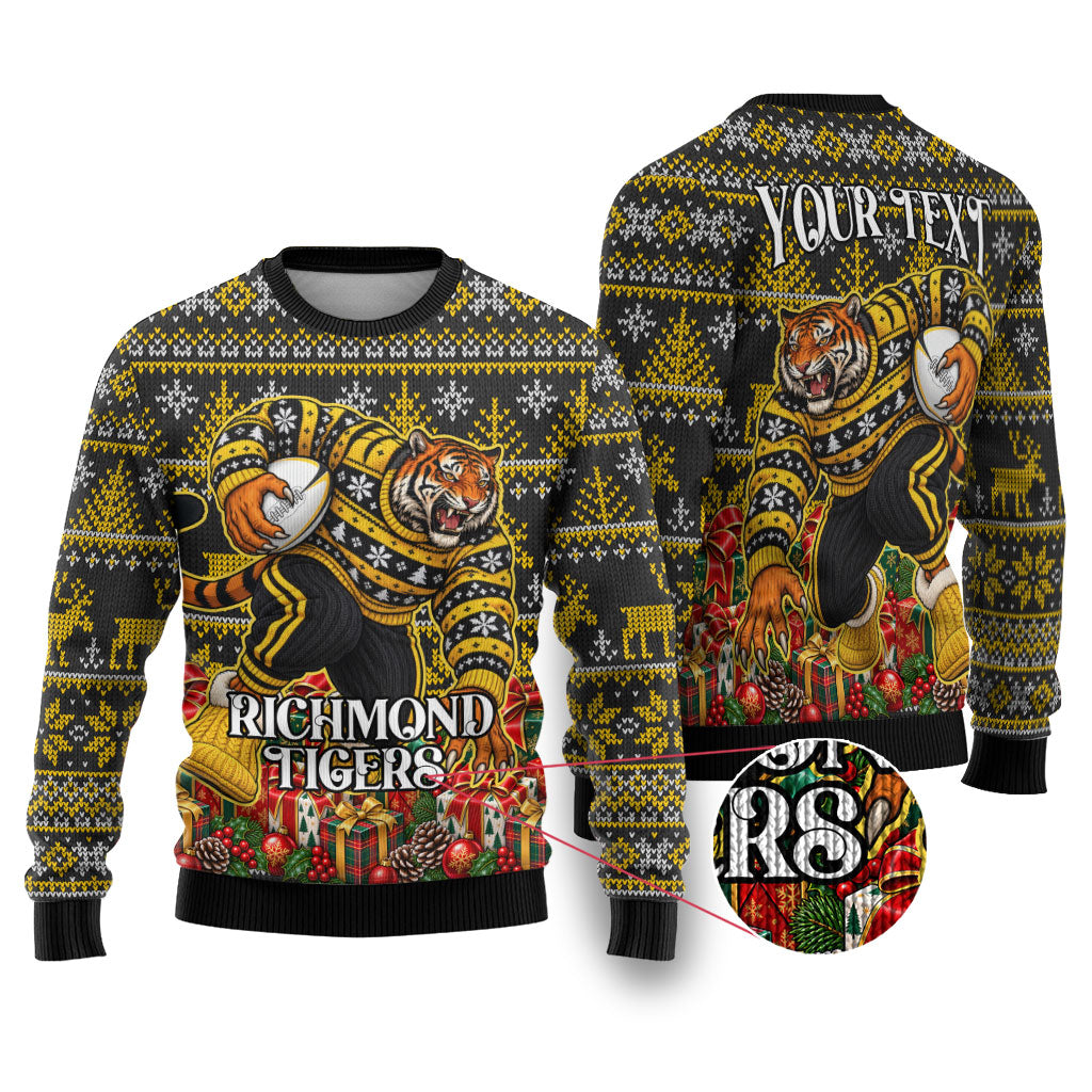 Personalized Richmond Tigers Football Christmas Ugly Christmas Sweater Australian Football Mascot - Ugly Xmas Pattern Festive