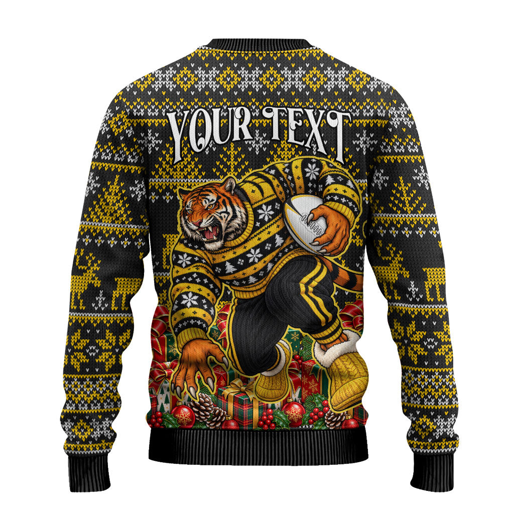 Personalized Richmond Tigers Football Christmas Ugly Christmas Sweater Australian Football Mascot - Ugly Xmas Pattern Festive