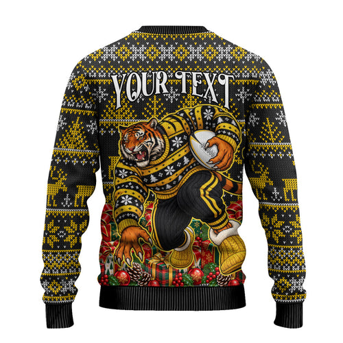 Personalized Richmond Tigers Football Christmas Ugly Christmas Sweater Australian Football Mascot - Ugly Xmas Pattern Festive