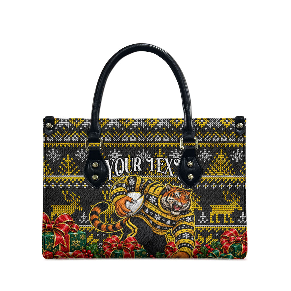 Personalized Richmond Tigers Football Christmas Leather Bag Australian Football Mascot - Ugly Xmas Pattern Festive