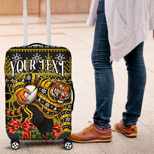 Personalized Richmond Tigers Football Christmas Luggage Cover Australian Football Mascot - Ugly Xmas Pattern Festive
